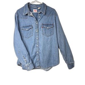 Levi’s Denim Snap Button Shirt XL Western Blue Classic Workwear Utility Casual